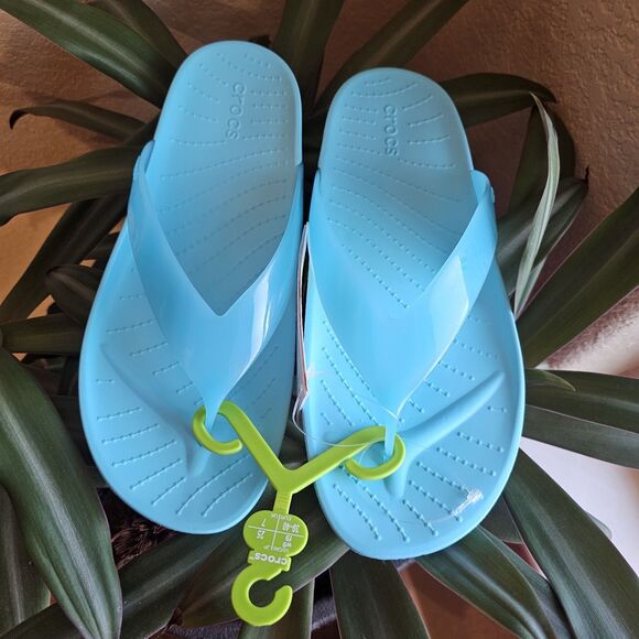 Crocs Women's 9 Splash Glossy Thong Flip Flop Blue Neptune 208534 NWT - Picture 5 of 5